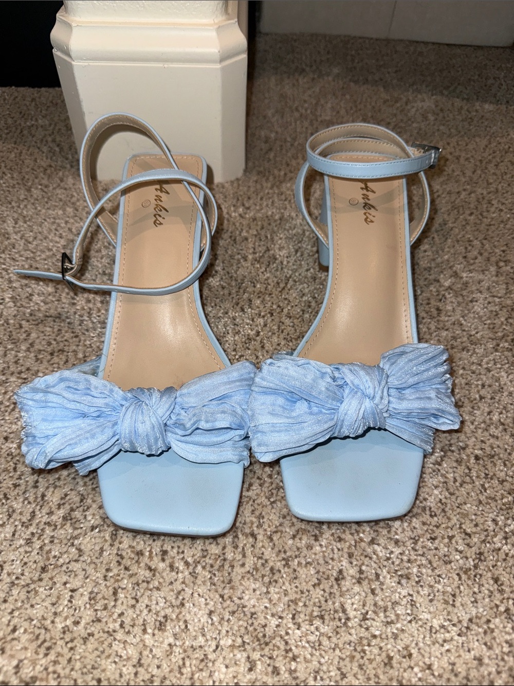 Aldo Pale Blue Bow Ankle-Strap Heels
